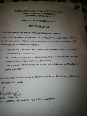 AAU Shut Down Following Students' Protest